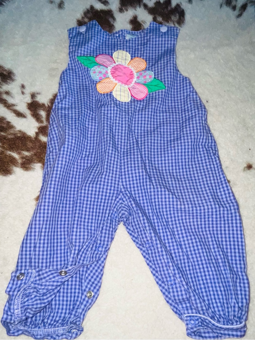 Girls purple Gingham Floral Applique Romper